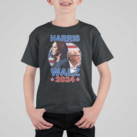 Harris Walz 2024 T Shirt For Kid Presidential Election Star USA Flag - Wonder Print Shop