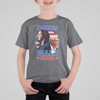 Harris Walz 2024 T Shirt For Kid Presidential Election Star USA Flag - Wonder Print Shop