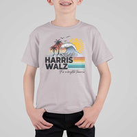 Harris Walz For A Brighter Tomorrow T Shirt For Kid Retro Sunshine Blue Wave Coconut Tree - Wonder Print Shop
