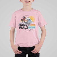 Harris Walz For A Brighter Tomorrow T Shirt For Kid Retro Sunshine Blue Wave Coconut Tree - Wonder Print Shop