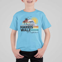 Harris Walz For A Brighter Tomorrow T Shirt For Kid Retro Sunshine Blue Wave Coconut Tree - Wonder Print Shop