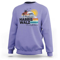 Harris Walz For A Brighter Tomorrow Sweatshirt Retro Sunshine Blue Wave Coconut Tree - Wonder Print Shop