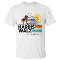 Harris Walz For A Brighter Tomorrow T Shirt Retro Sunshine Blue Wave Coconut Tree - Wonder Print Shop