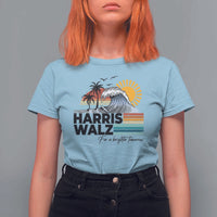 Harris Walz For A Brighter Tomorrow T Shirt For Women Retro Sunshine Blue Wave Coconut Tree - Wonder Print Shop