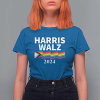Harris Walz T Shirt For Women LGBT Rainbow Flag Presidential Election 2024 - Wonder Print Shop