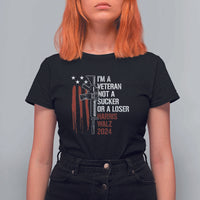 Harris Walz 2024 T Shirt For Women I'm A Veteran Not A Sucker Or A Loser American Flag Gun - Wonder Print Shop