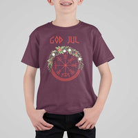 Yule Pagan T Shirt For Kid God Jul Christmas Nordic Vegvisir Wreath - Wonder Print Shop