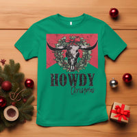 Western Xmas T Shirt Howdy Christmas Cow Skull Xmas Wreath - Wonder Print Shop
