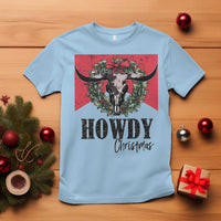 Western Xmas T Shirt Howdy Christmas Cow Skull Xmas Wreath - Wonder Print Shop