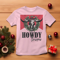 Western Xmas T Shirt Howdy Christmas Cow Skull Xmas Wreath - Wonder Print Shop