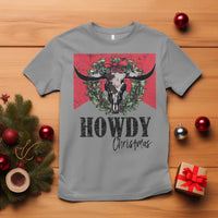 Western Xmas T Shirt Howdy Christmas Cow Skull Xmas Wreath - Wonder Print Shop