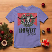 Western Xmas T Shirt Howdy Christmas Cow Skull Xmas Wreath - Wonder Print Shop