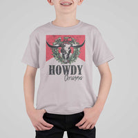 Western Xmas T Shirt For Kid Howdy Christmas Cow Skull Xmas Wreath - Wonder Print Shop