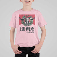 Western Xmas T Shirt For Kid Howdy Christmas Cow Skull Xmas Wreath - Wonder Print Shop