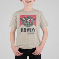 Western Xmas T Shirt For Kid Howdy Christmas Cow Skull Xmas Wreath - Wonder Print Shop