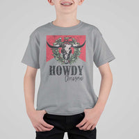Western Xmas T Shirt For Kid Howdy Christmas Cow Skull Xmas Wreath - Wonder Print Shop