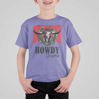 Western Xmas T Shirt For Kid Howdy Christmas Cow Skull Xmas Wreath - Wonder Print Shop