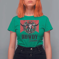 Western Xmas T Shirt For Women Howdy Christmas Cow Skull Xmas Wreath - Wonder Print Shop