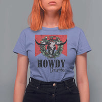 Western Xmas T Shirt For Women Howdy Christmas Cow Skull Xmas Wreath - Wonder Print Shop