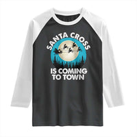 Funny Christmas Motocross Raglan Shirt Santa Cross Is Coming To Town Sport - Wonder Print Shop