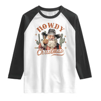 Funny Western Xmas Raglan Shirt Howdy Christmas Retro Cowboy Santa Country