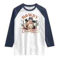 Funny Western Xmas Raglan Shirt Howdy Christmas Retro Cowboy Santa Country