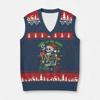 Look At Me Being Festive And Shit V-Neck Knit Sweater Vest Funny Xmas Skeleton - Wonder Print Shop