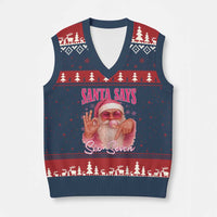 Funny Pink Santa Says Six Seven V-Neck Knit Sweater Vest 67 Xmas Meme Gen Alpha - Wonder Print Shop
