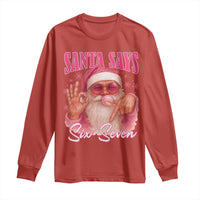 Funny Pink Santa Says Six Seven Long Sleeve Shirt 67 Christmas Meme Gen Alpha - Wonder Print Shop
