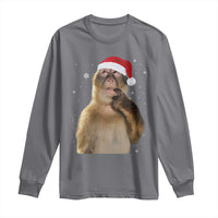 Christmas Thinking Monkey Meme Humor Brainrot Long Sleeve Shirt - Wonder Print Shop