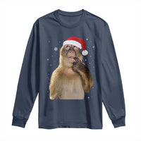 Christmas Thinking Monkey Meme Humor Brainrot Long Sleeve Shirt - Wonder Print Shop