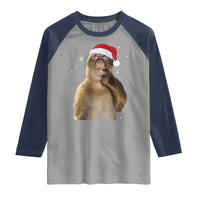 Christmas Thinking Monkey Meme Humor Brainrot Raglan Shirt - Wonder Print Shop