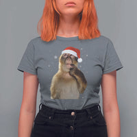 Christmas Thinking Monkey Meme Humor Brainrot T Shirt For Women - Wonder Print Shop