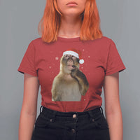 Christmas Thinking Monkey Meme Humor Brainrot T Shirt For Women - Wonder Print Shop