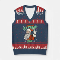 Funny Christmas Naughty Santa V-Neck Knit Sweater Vest You Aint Getting Shit Inappropriate Xmas - Wonder Print Shop