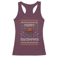 Funny Christmas Basketball Racerback Tank Top Merry Swishmas Ugly Xmas Swish Technique - Wonder Print Shop