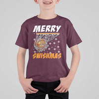 Funny Christmas Basketball T Shirt For Kid Merry Swishmas Xmas Swish Technique - Wonder Print Shop