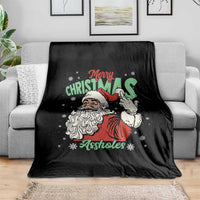 Funny Merry Christmas Assholes Throw Blanket Xmas Naughty Santa Adult Jokes - Wonder Print Shop