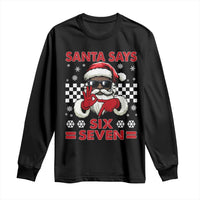 67 African American Santa Christmas Long Sleeve Shirt Funny Santa Says Six Seven Meme Gen Alpha Slang - Wonder Print Shop