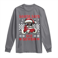 67 African American Santa Christmas Long Sleeve Shirt Funny Santa Says Six Seven Meme Gen Alpha Slang - Wonder Print Shop