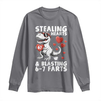 Funny 67 Meme Valentines Day Dinosaur Long Sleeve Shirt Stealing Hearts And Blasting 67 Farts