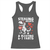 Funny 67 Meme Valentines Day Dinosaur Racerback Tank Top Stealing Hearts And Blasting 67 Farts