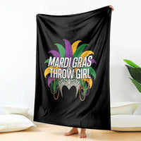 Mardi Gras Throw Girl Throw Blanket Funny New Orleans Carnival Headdress Beads