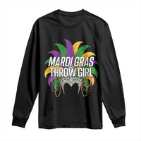 Mardi Gras Throw Girl Long Sleeve Shirt Funny New Orleans Carnival Headdress Beads