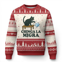 Chinga La Migra Ugly Christmas Sweater Funny Immigration Rights Cat Political