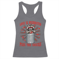 Funny Raccoon Valentine Racerback Tank Top Love Is Overrated Pass The Snacks