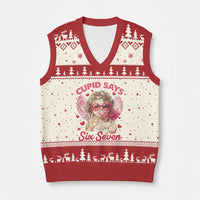 Funny 67 Valentines Day V-Neck Knit Sweater Vest Cupid Say Six Seven 67 Meme