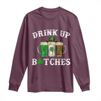 Funny St Patrick's Day Irish Beer Drinking Long Sleeve Shirt Drink Up Bitches Ireland Flag