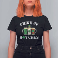 Funny St Patrick's Day Irish Beer Drinking T Shirt For Women Drink Up Bitches Ireland Flag
