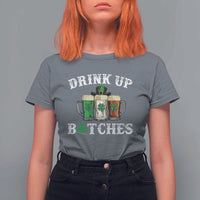 Funny St Patrick's Day Irish Beer Drinking T Shirt For Women Drink Up Bitches Ireland Flag
